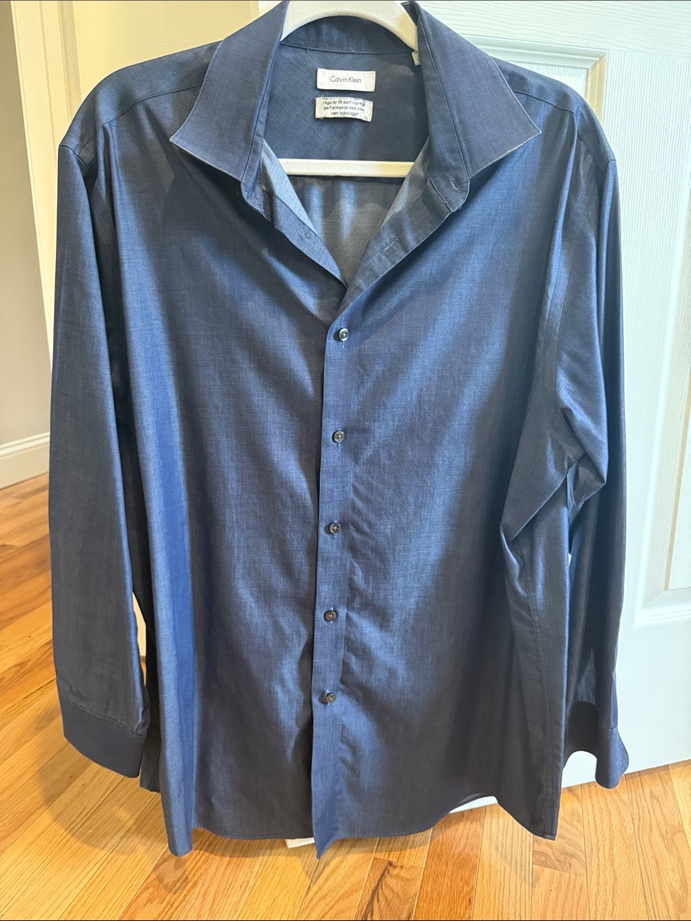 Calvin Klein Men's Dark Blue Button-Front Dress Shirt